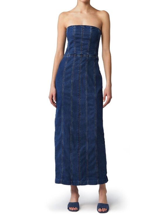 Reformation Dresses & Skirts - Reformation Jeans Anais Womens Strapless Denim Midi Dress in Merritt Blue Size 2